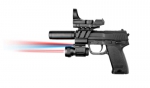 Federdruck Softair Pistole - aus Plastik - Schwarz - mit Licht -